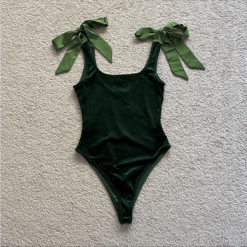 Dark Green Velvet Tie-Shoulder bodysuit